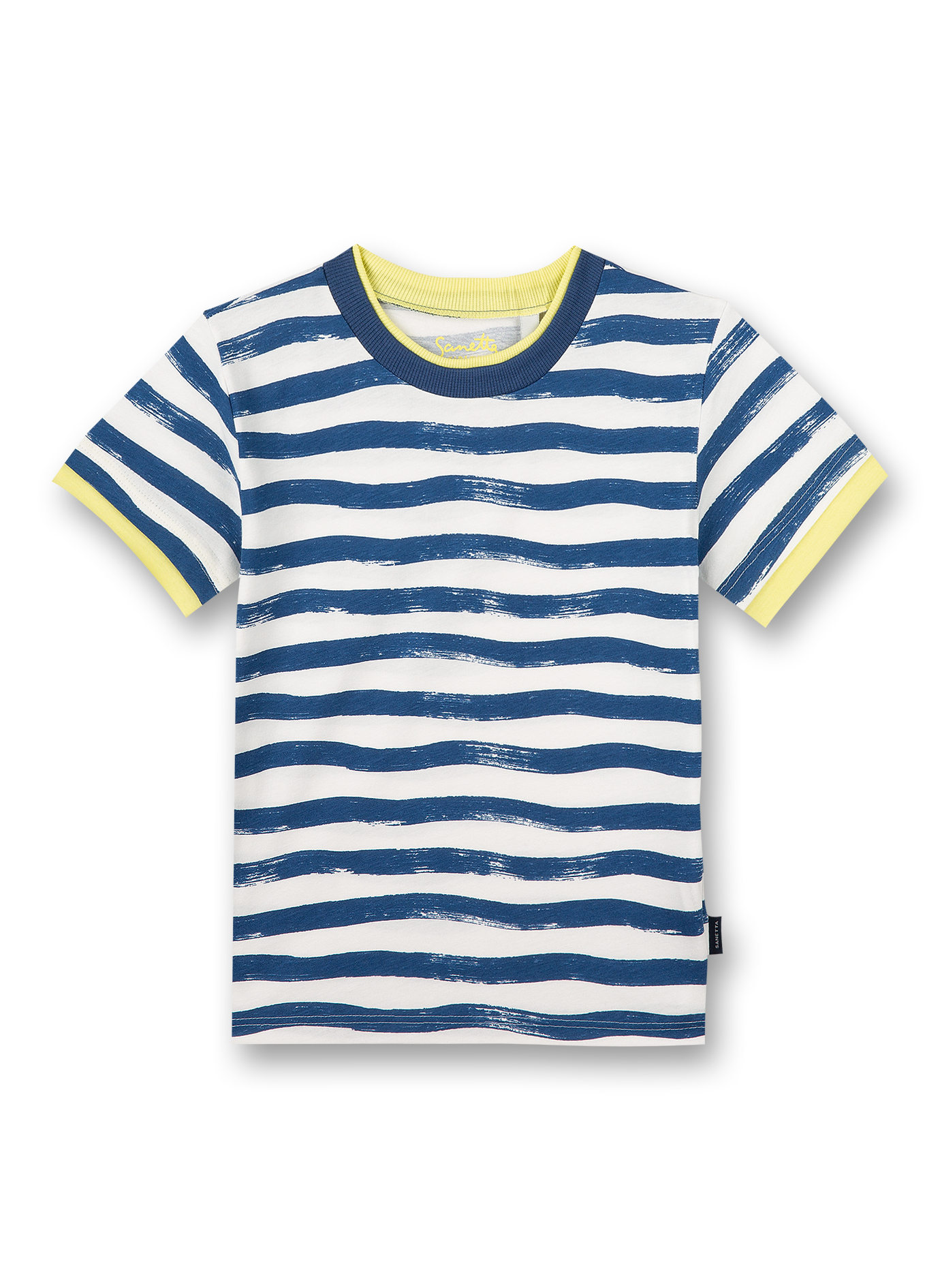 Jungen T-Shirt Off-White Blau geringelt Surf Trip