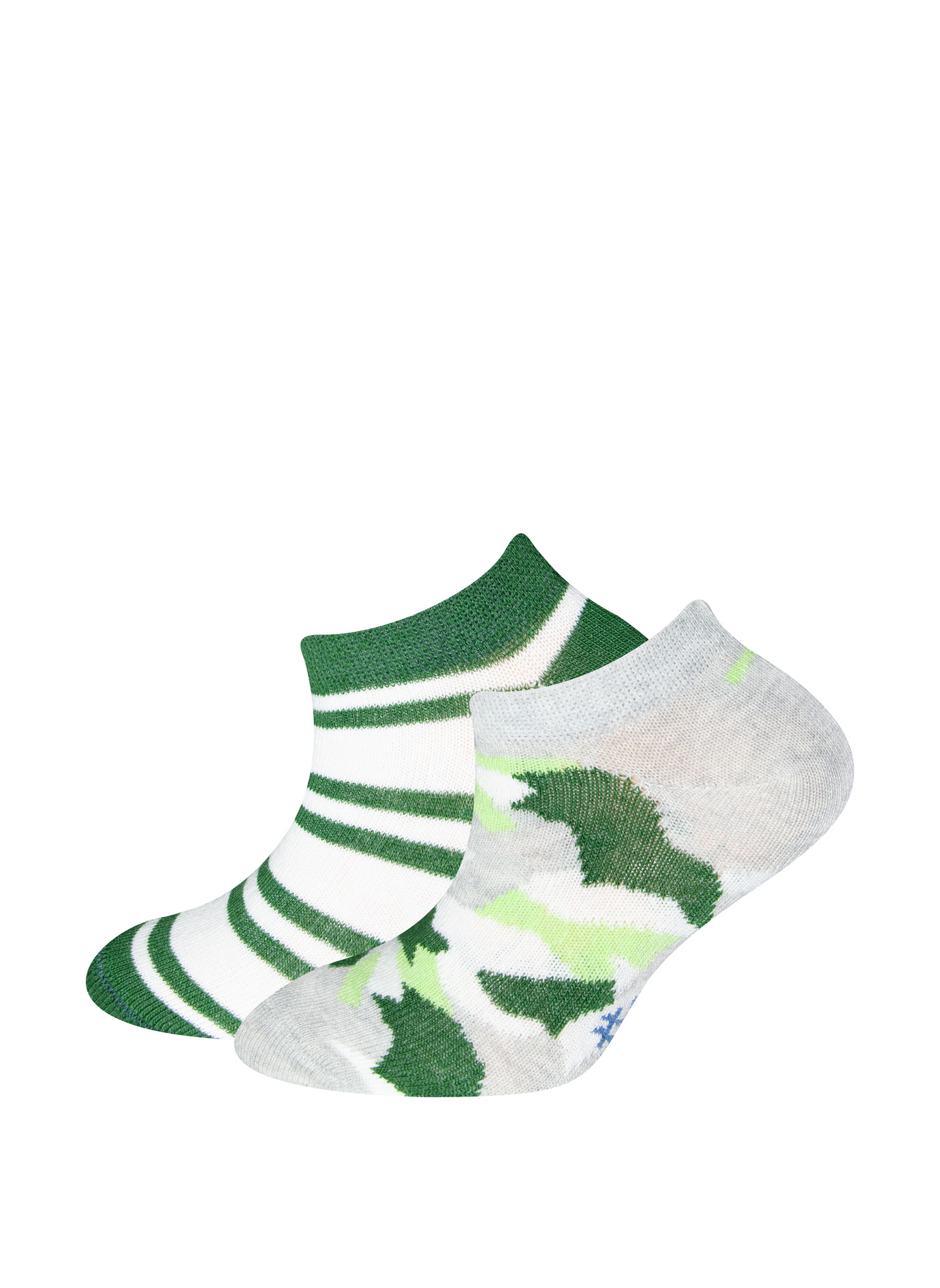 Jungen Sneaker-Socken (Doppelpack) Graumelange und Grün-geringelt