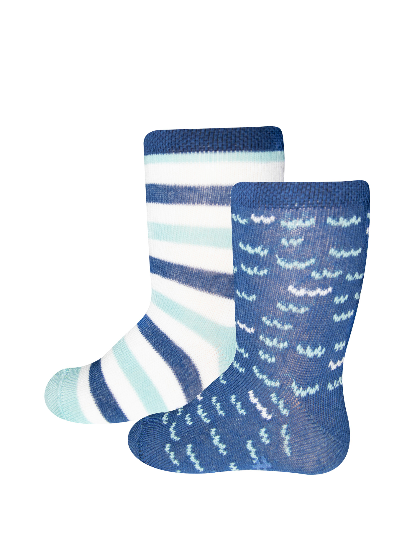 Jungen-Socken (Doppelpack) Wellen und Blau-geringelt