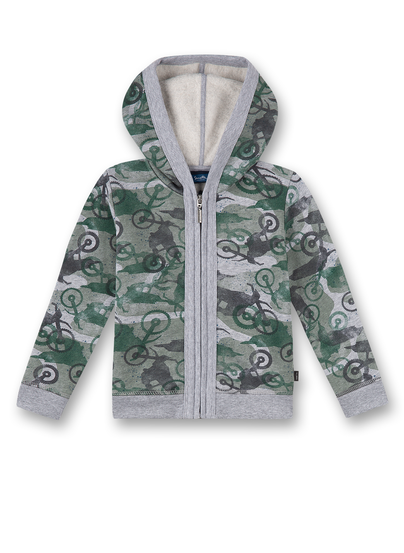 Jungen-Sweatjacke Graumelange Camouflage-Allover Motocross