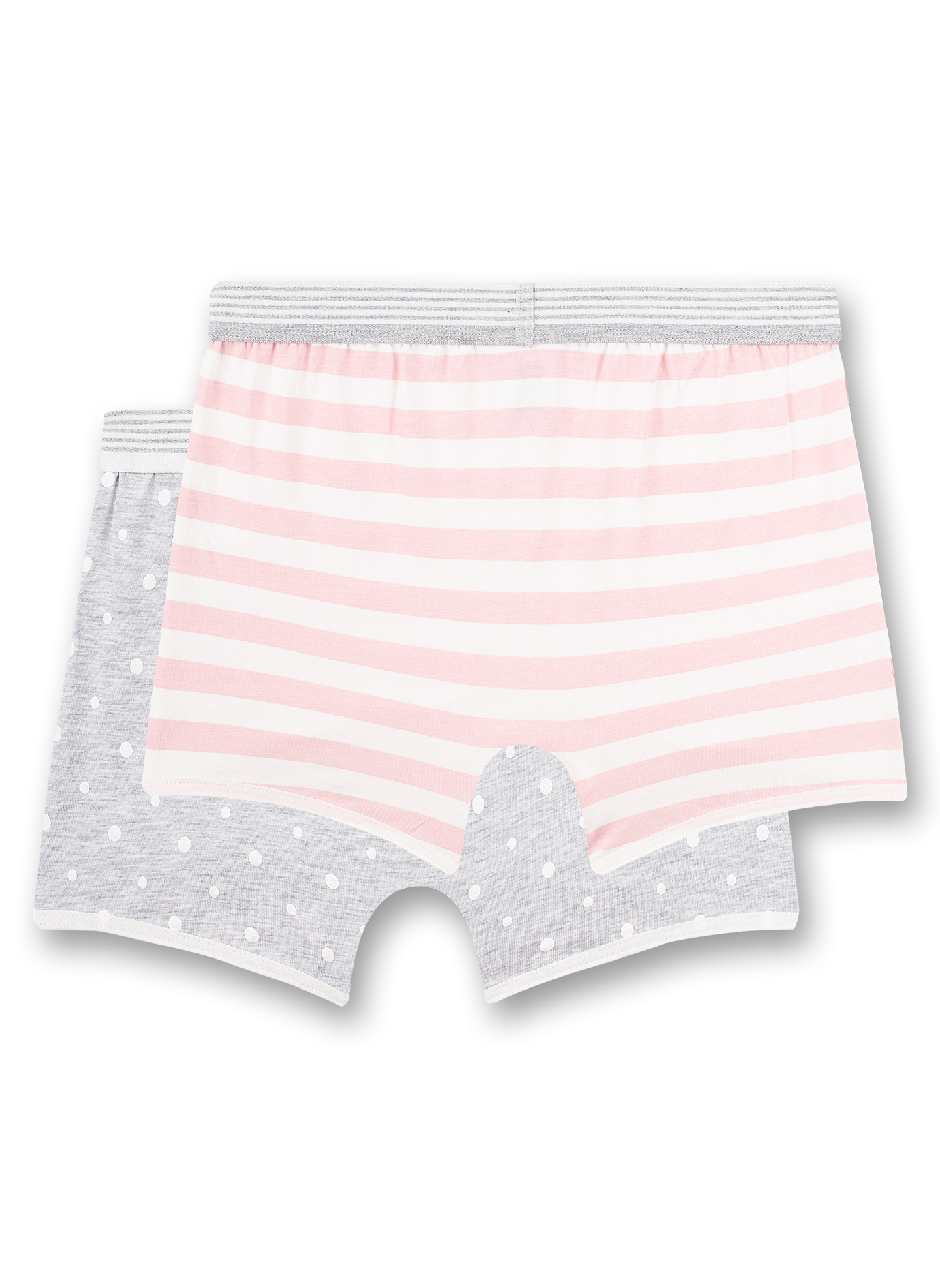 Mädchen-Shorts (Doppelpack) Graumelange Dots-Allover und Rosa Ringel